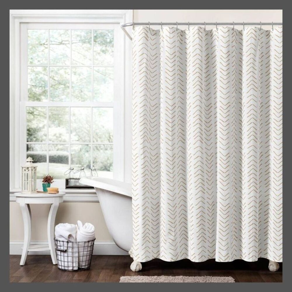 Lush Decor - 72"x72" Hygge Modern Arrow Linen Shower Curtain Wh White
